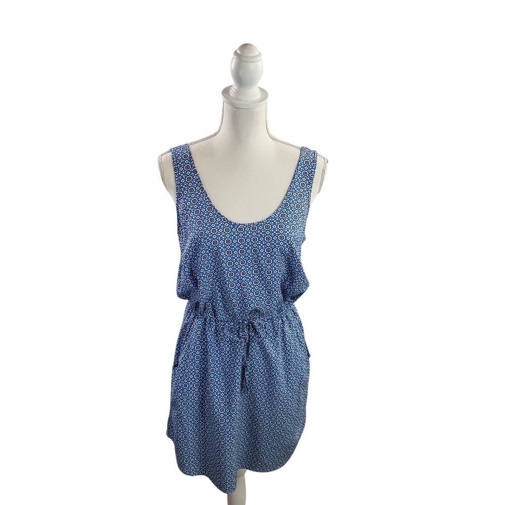 GAP‎ Women's Scoop Neck Blue Geometric Sleeveless Tie Waist Mini Dress Size M